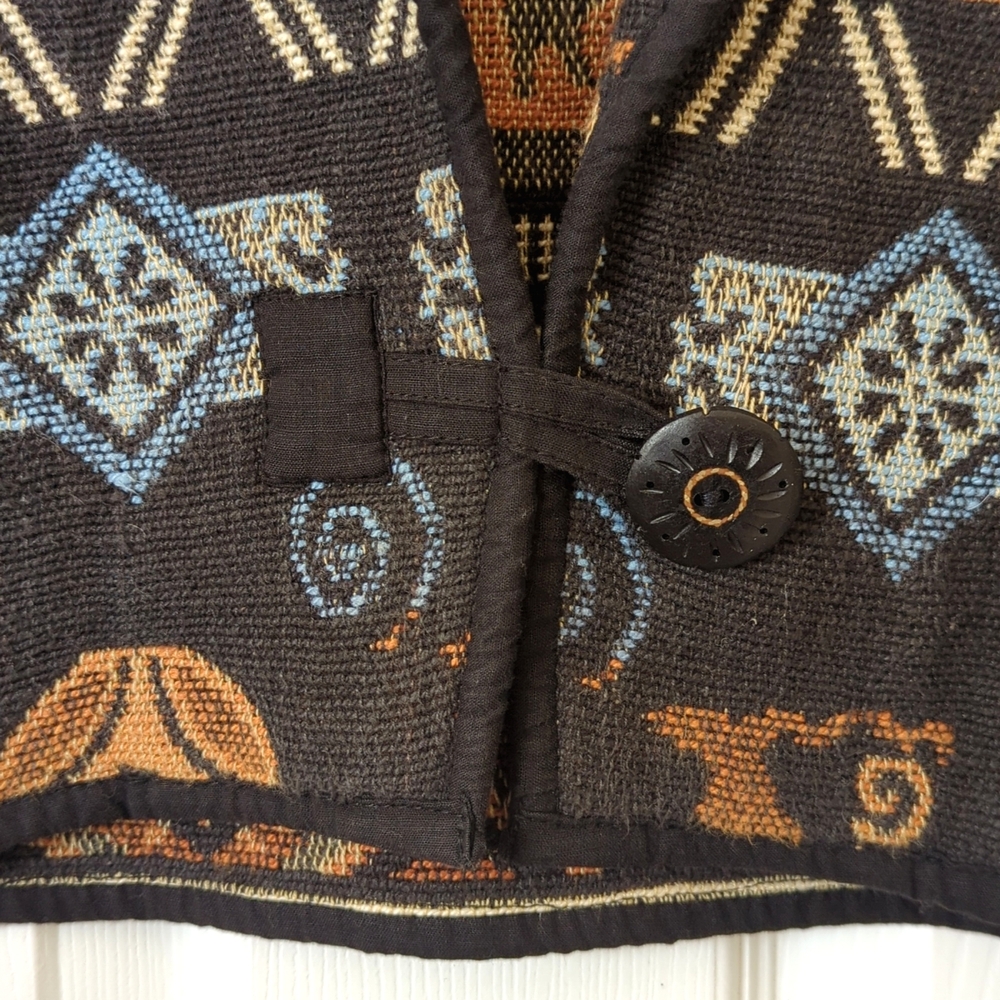 Flashback 90's Vintage Aztec Antelope Woven Tapestry Cropped Jacket Black M - Picture 7 of 12